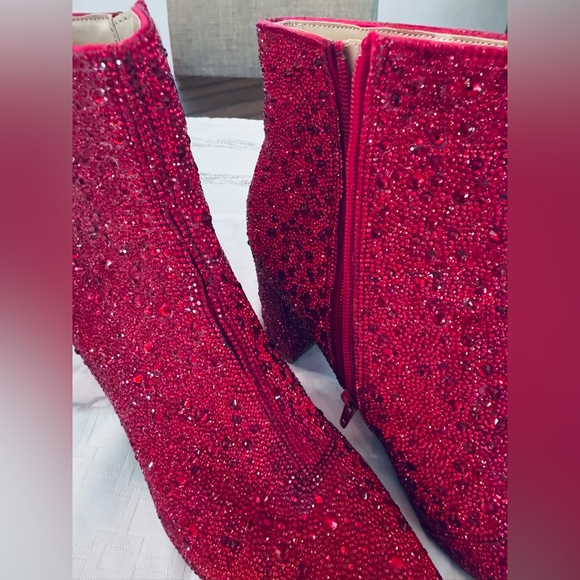 Betsey Johnson SB Cady Rhinestone Red Heeled Boots - Picture 13 of 14